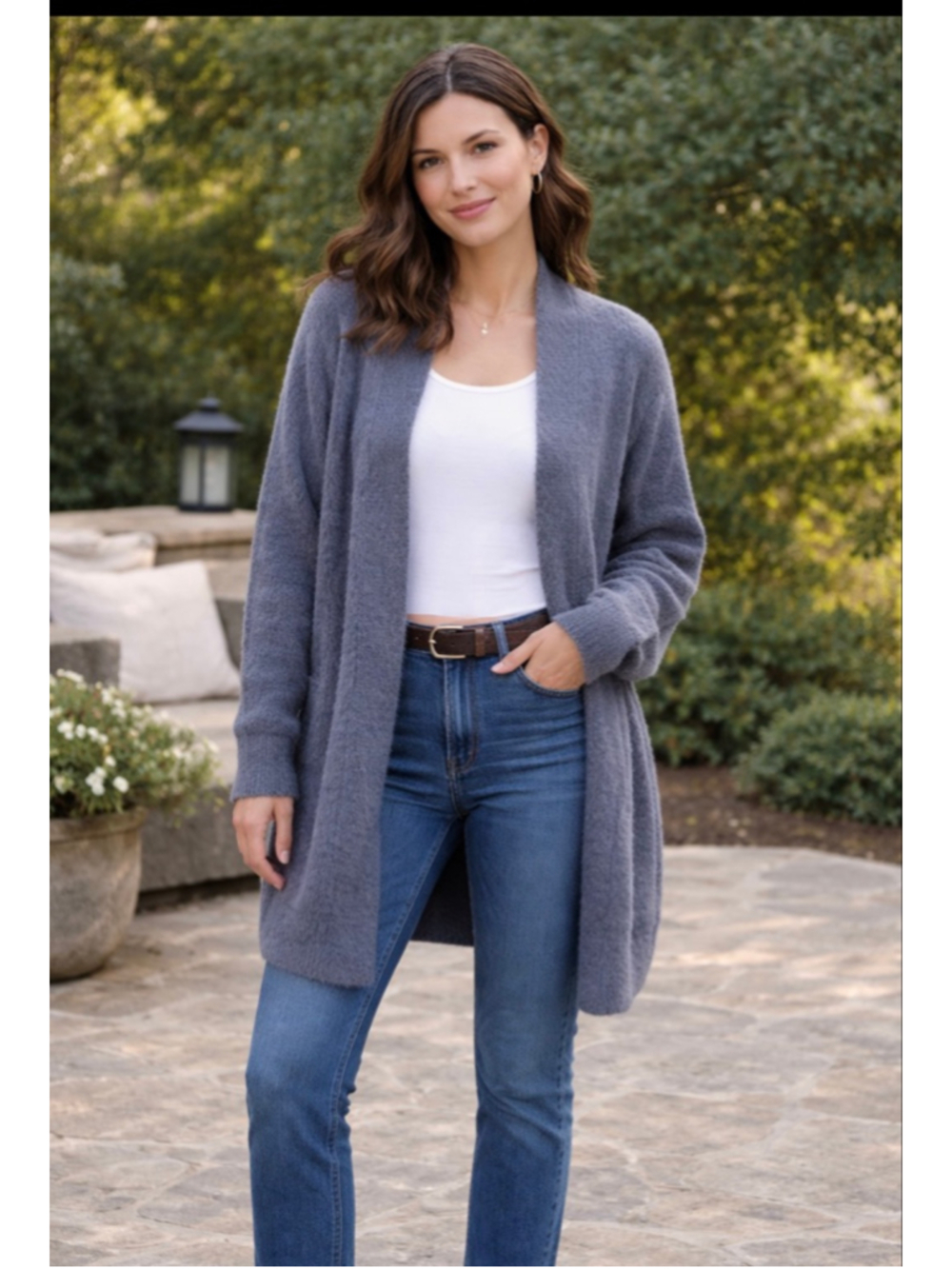 Women's Jessica Simpson Blue Fuzzy Cardigan Sweater M